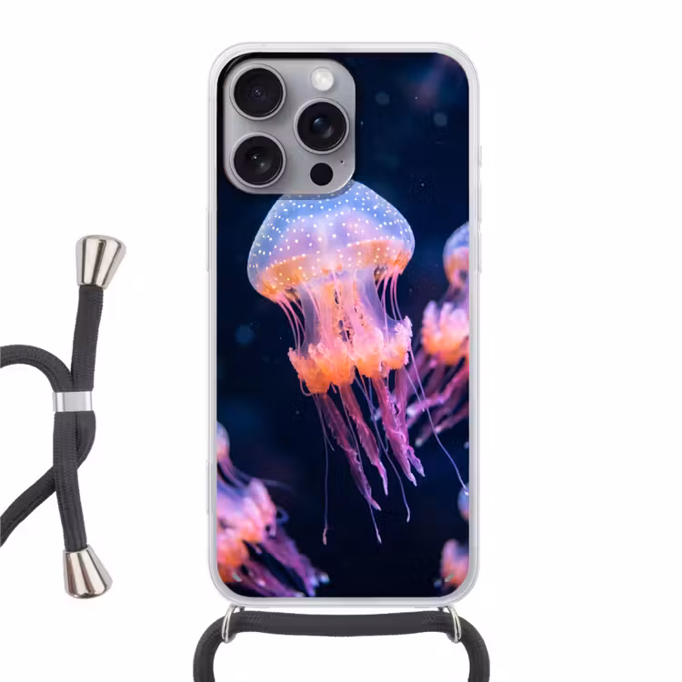 Dier - Onderwater - Natuur - Roze - Mysterieus Hoesje iPhone 16 Pro Max met koord klein -3d