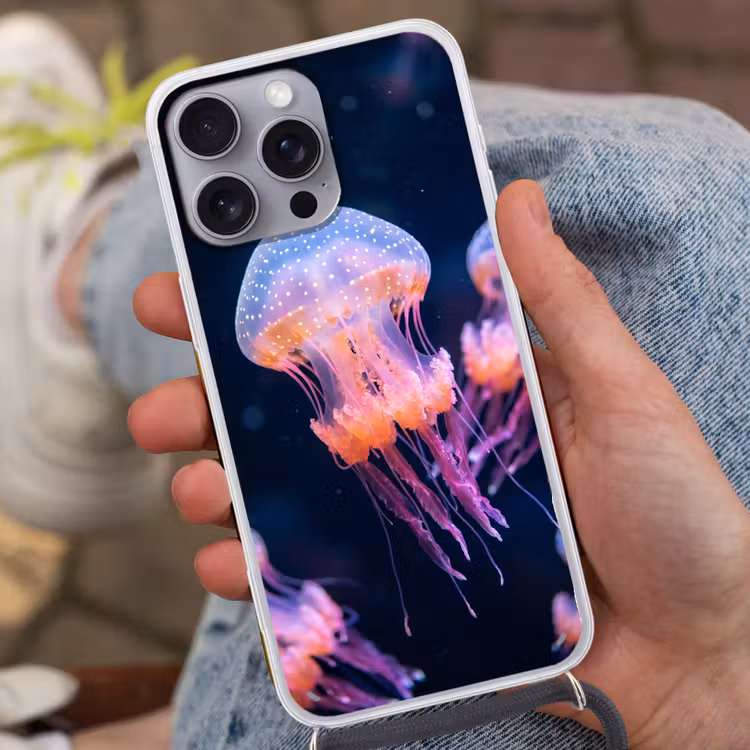Dier - Onderwater - Natuur - Roze - Mysterieus Hoesje iPhone 16 Pro Max met koord klein -sfeer3
