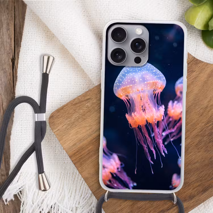 Dier - Onderwater - Natuur - Roze - Mysterieus Hoesje iPhone 16 Pro Max met koord klein -sfeer4
