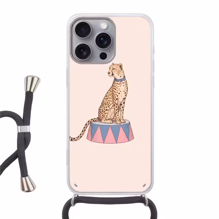 Dieren - Circus - Illustratie - Vintage - Roze Hoesje iPhone 16 Pro Max met koord klein -3d