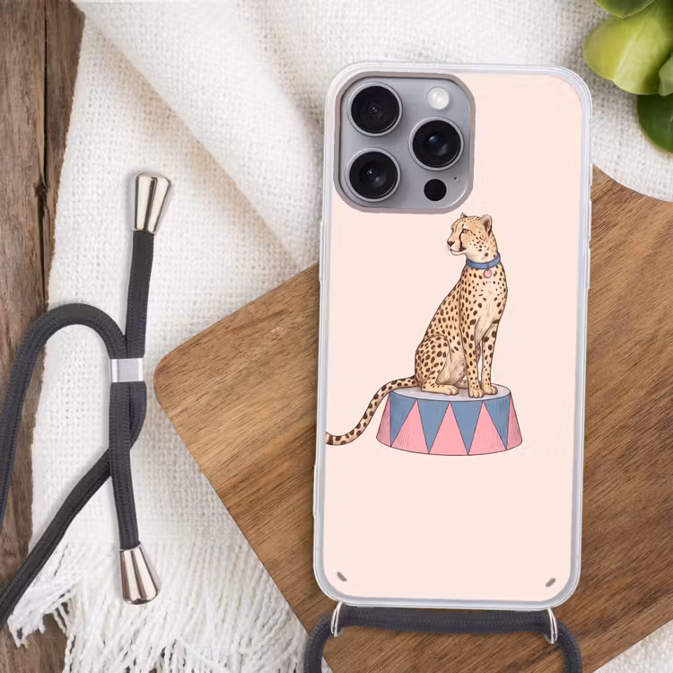 Dieren - Circus - Illustratie - Vintage - Roze Hoesje iPhone 16 Pro Max met koord klein -sfeer4