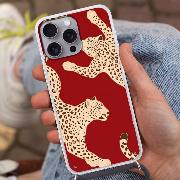 Dieren - Luipaard - Abstract - Rood - Modern Hoesje iPhone 16 Pro Max met koord klein -sfeer3