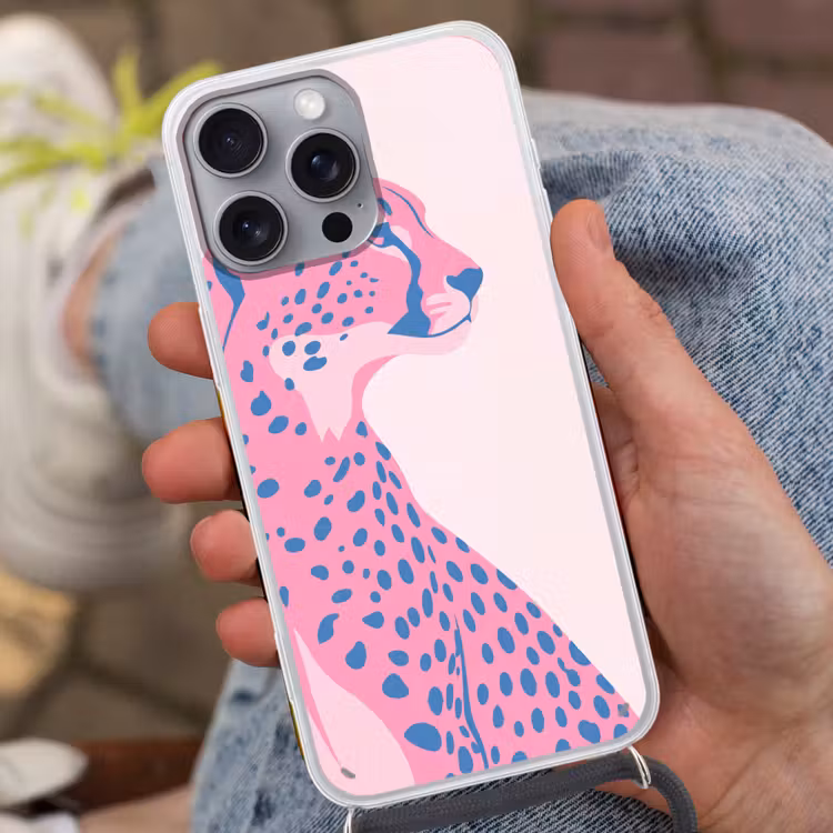 Dieren - Profiel - Abstract - Roze - Blauw Hoesje iPhone 16 Pro Max met koord klein -sfeer3