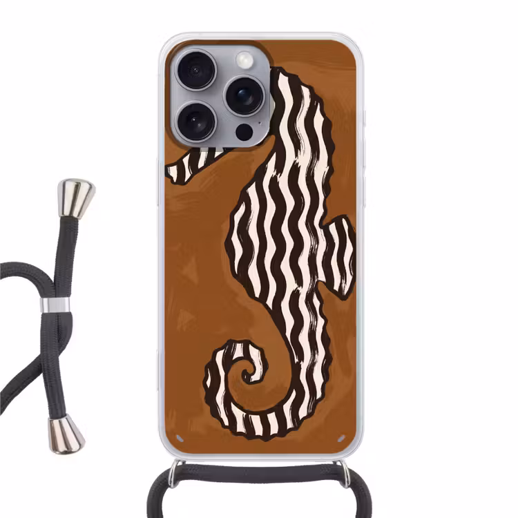 Dieren - Zeepaardje - Abstract - Bruin - Strepen Hoesje iPhone 16 Pro Max met koord klein -3d