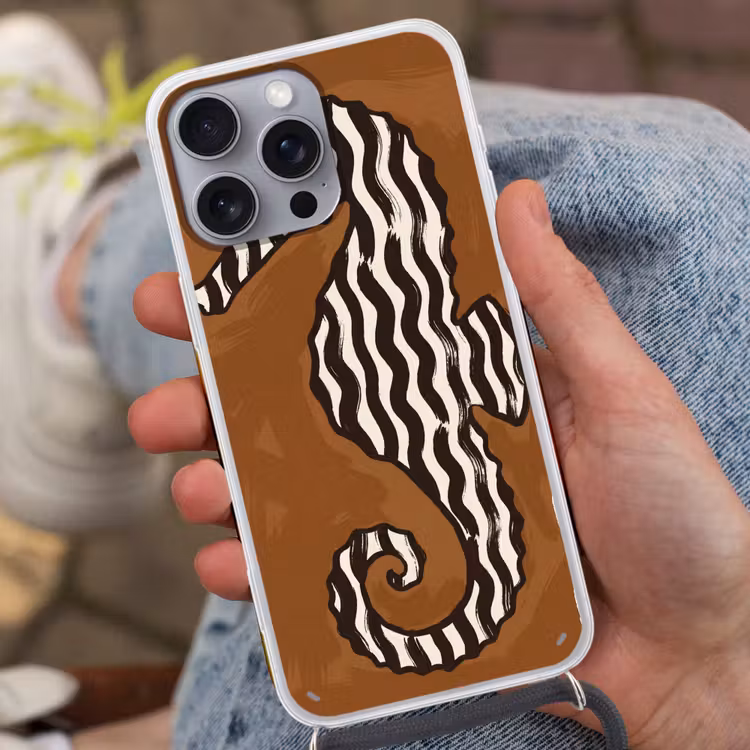 Dieren - Zeepaardje - Abstract - Bruin - Strepen Hoesje iPhone 16 Pro Max met koord klein -sfeer3