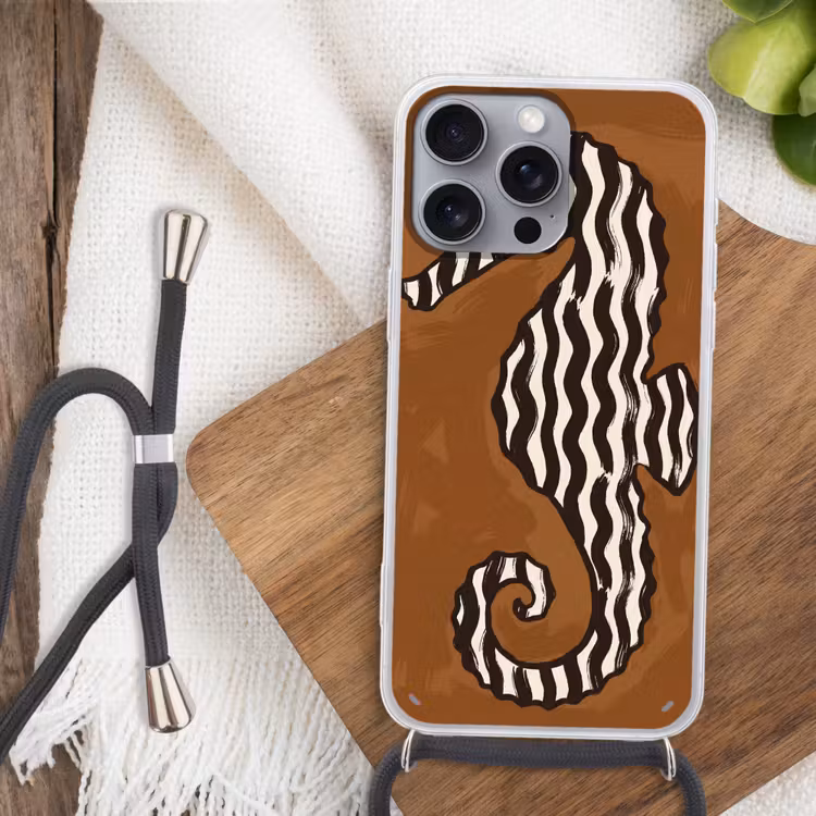 Dieren - Zeepaardje - Abstract - Bruin - Strepen Hoesje iPhone 16 Pro Max met koord klein -sfeer4