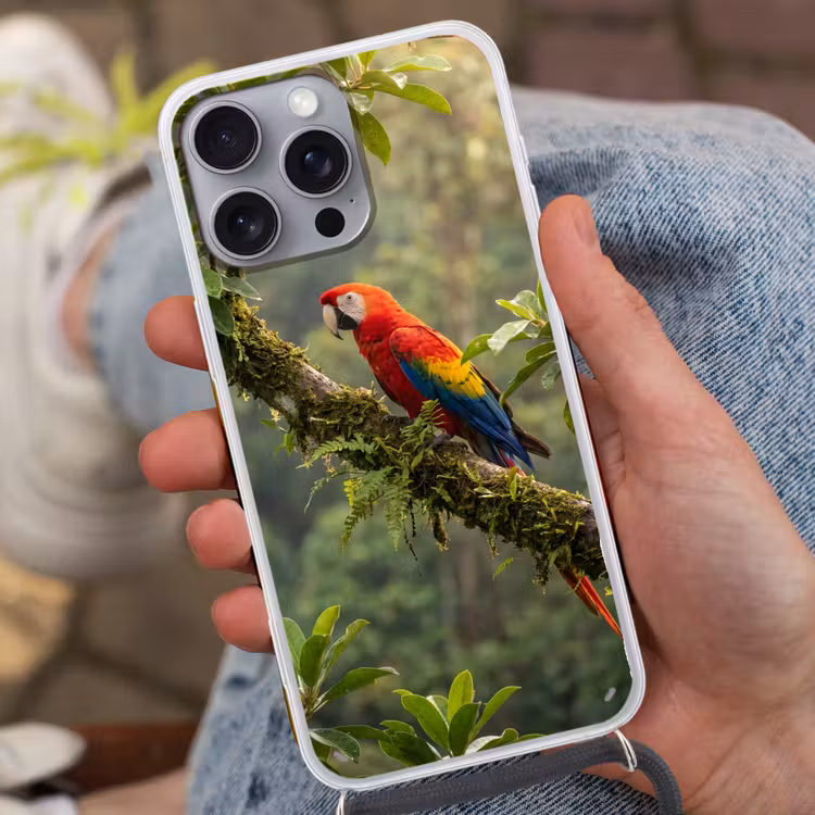 Ara - Jungle - Rood Hoesje iPhone 16 Pro Max met koord klein -sfeer3