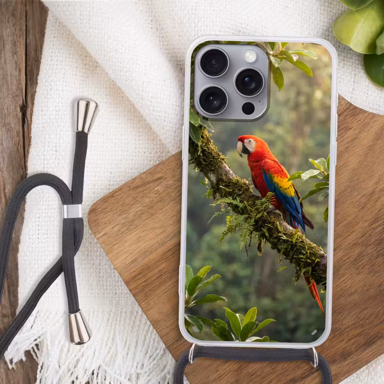 Ara - Jungle - Rood Hoesje iPhone 16 Pro Max met koord klein -sfeer4