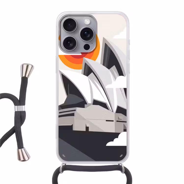 Architectuur - Stadsgezicht - Modern - Grijs - Oranje Hoesje iPhone 16 Pro Max met koord klein -3d