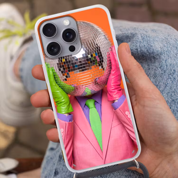 Kunst - Disco bal - Kleurrijk - Modern - Studio Hoesje iPhone 16 Pro Max met koord klein -sfeer3