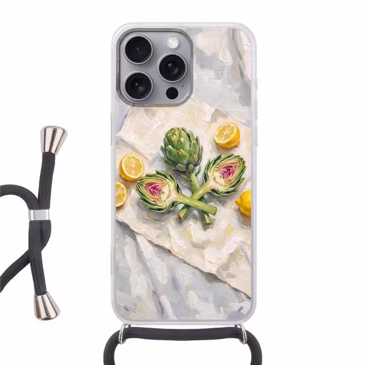 Phone case crossbody - Artichoke - Lemon - Food - Artisjok - Citroen - Eten Hoesje iPhone 16 Pro Max met koord klein