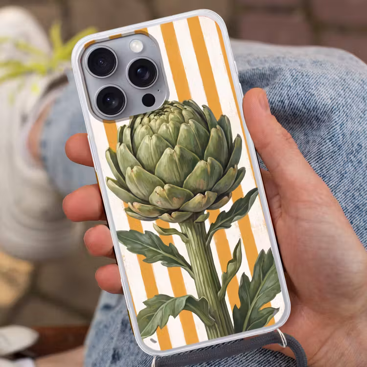 Phone case crossbody - Artichoke - Modern - Vegetable - Artisjok - Modern - Groente Hoesje iPhone 16 Pro Max met koord klein