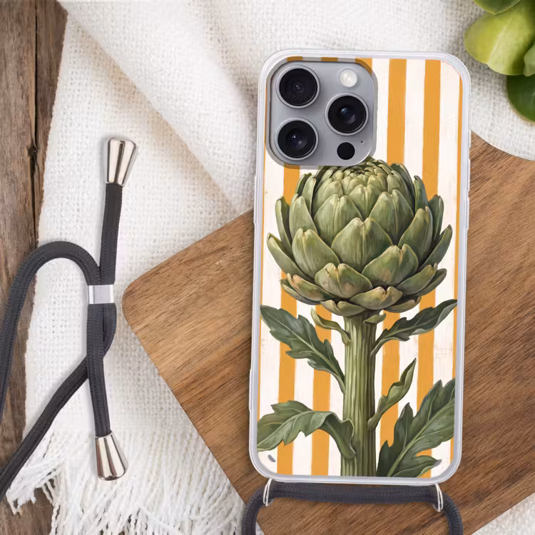 Phone case crossbody - Artichoke - Modern - Vegetable - Artisjok - Modern - Groente Hoesje iPhone 16 Pro Max met koord klein
