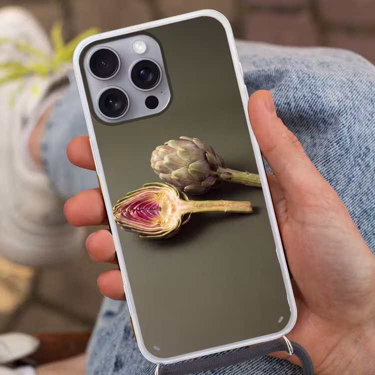 Phone case crossbody - Artichoke - Purple - Food - Artisjok - Paars - Voedsel Hoesje iPhone 16 Pro Max met koord klein