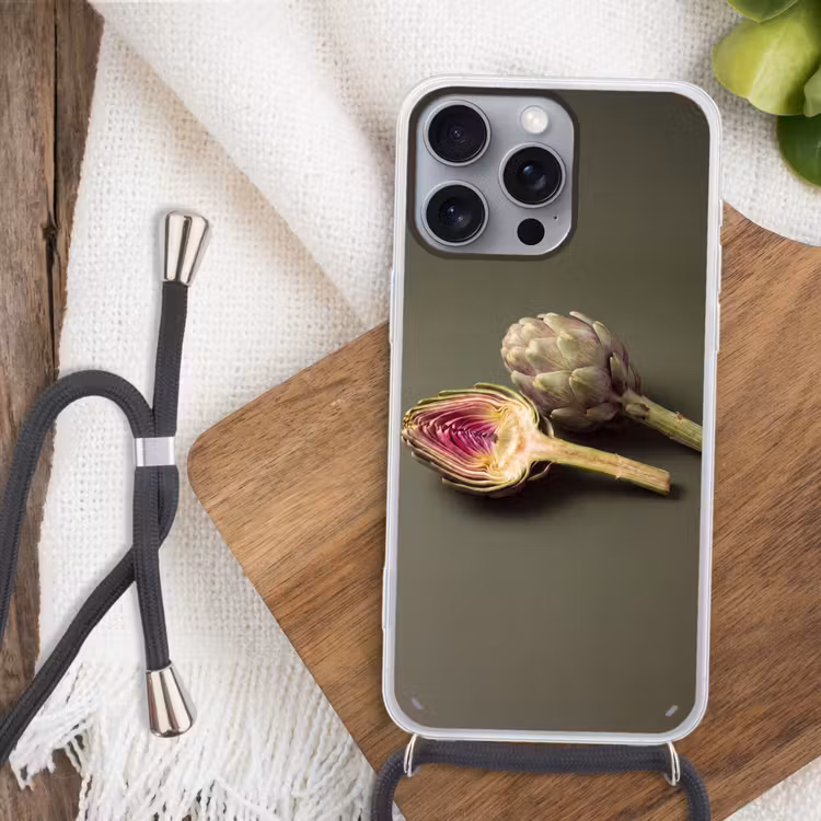 Phone case crossbody - Artichoke - Purple - Food - Artisjok - Paars - Voedsel Hoesje iPhone 16 Pro Max met koord klein