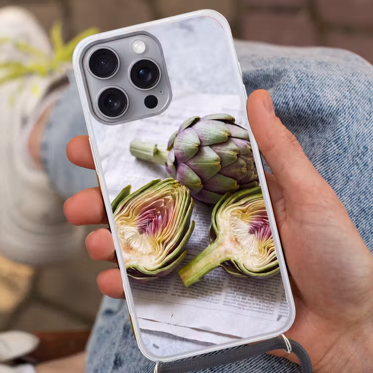 Phone case crossbody - Artichoke - Sliced - Food - Artisjok - Doorgesneden - Eten Hoesje iPhone 16 Pro Max met koord klein