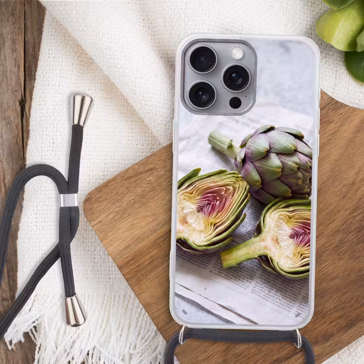 Phone case crossbody - Artichoke - Sliced - Food - Artisjok - Doorgesneden - Eten Hoesje iPhone 16 Pro Max met koord klein