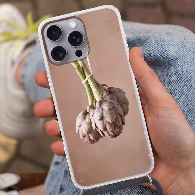 Phone case crossbody - Artichokes - Hanging - Vegetables - Artisjokken - Hangend - Groenten Hoesje iPhone 16 Pro Max met koord klein