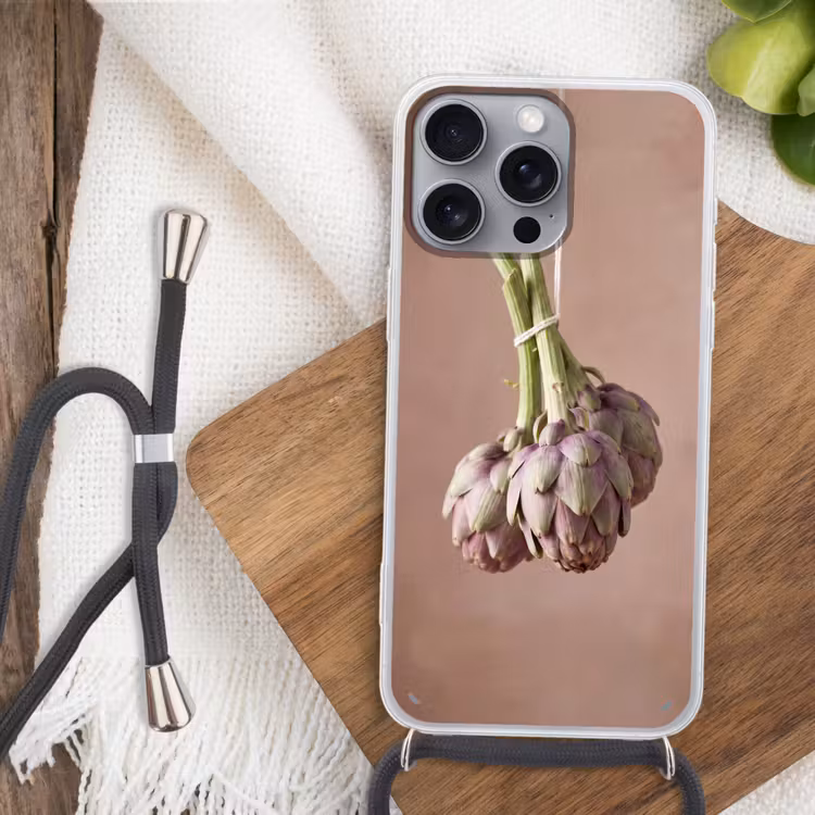 Phone case crossbody - Artichokes - Hanging - Vegetables - Artisjokken - Hangend - Groenten Hoesje iPhone 16 Pro Max met koord klein