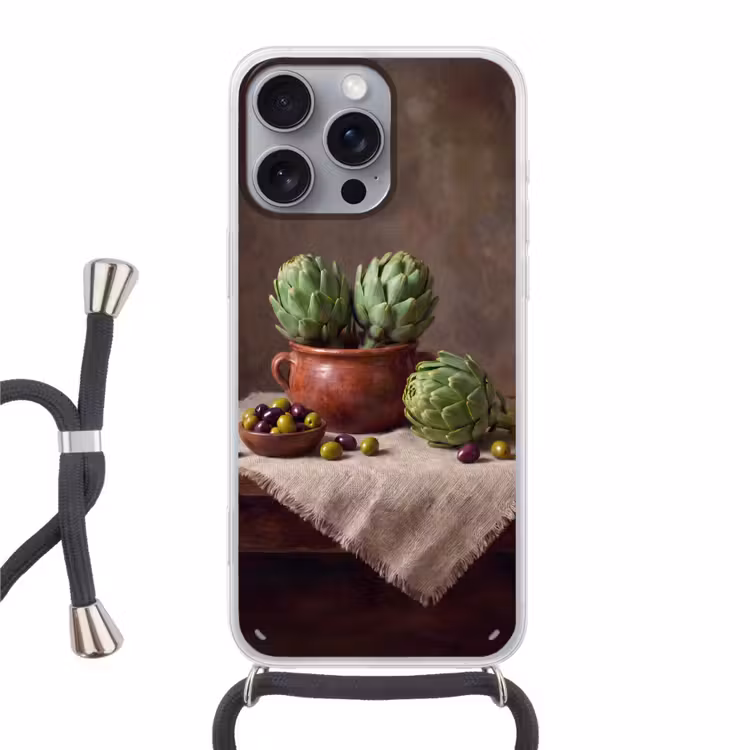Phone case crossbody - Artichokes - Olives - Food - Artisjokken - Olijven - Eten Hoesje iPhone 16 Pro Max met koord klein