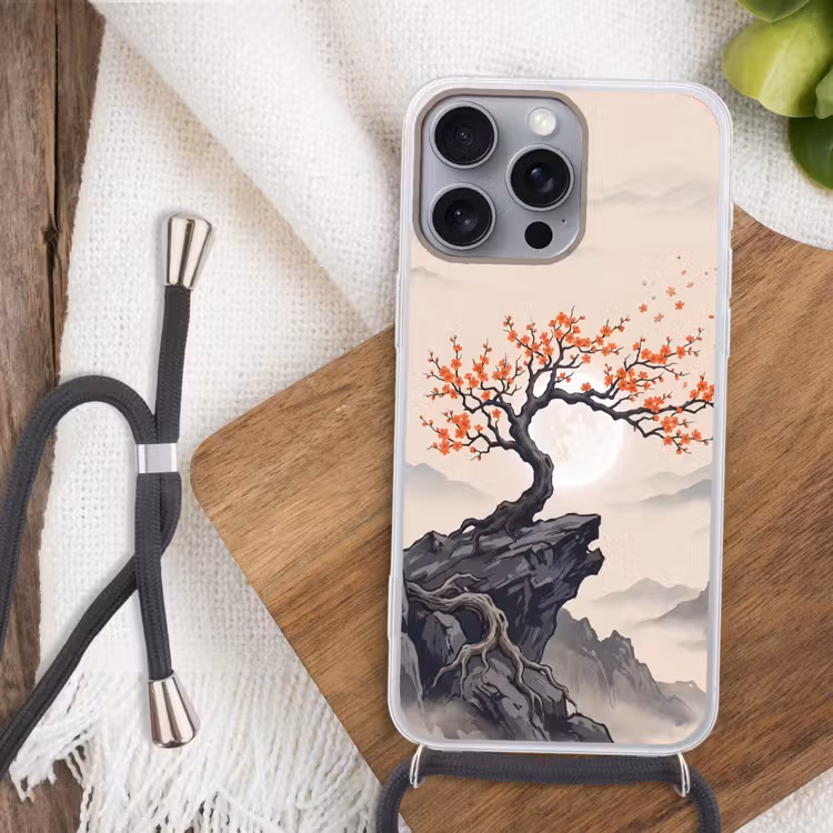 Aziatisch - Bloesem - Rood Hoesje iPhone 16 Pro Max met koord klein -sfeer4
