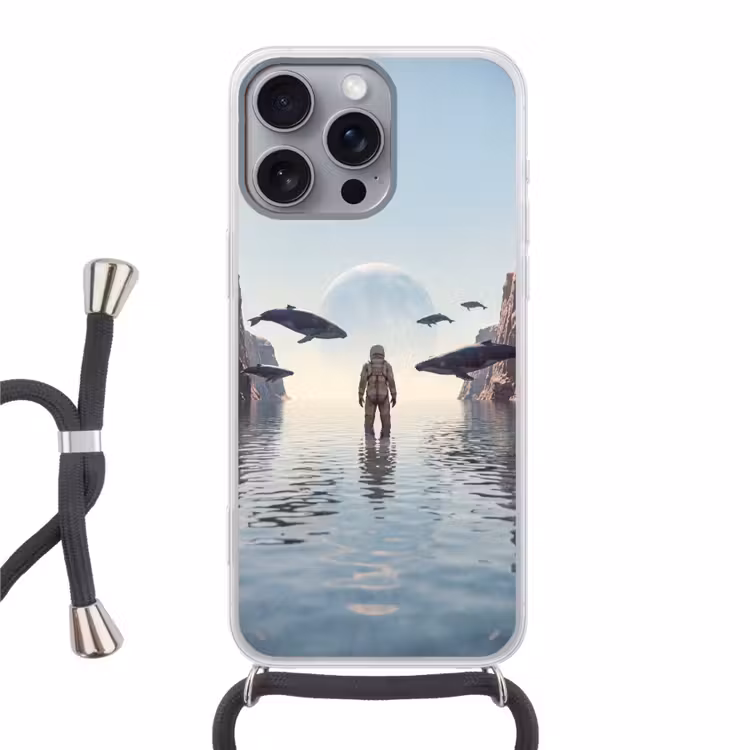 Phone case crossbody - Astronaut - Whale - Fantasy - Ruimtevaarder - Walvis - Fantasie Hoesje iPhone 16 Pro Max met koord klein
