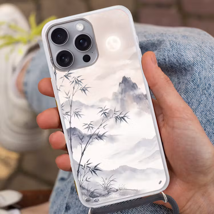 Bamboe - Azië - Grijs Hoesje iPhone 16 Pro Max met koord klein -sfeer3