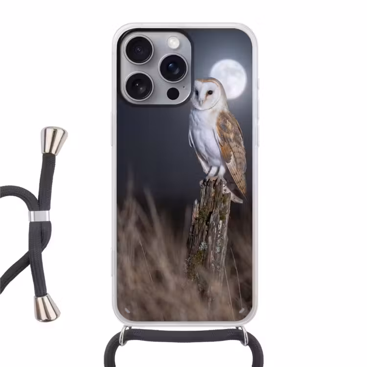 Kerkuil - Maan - Nacht Hoesje iPhone 16 Pro Max met koord klein -3d