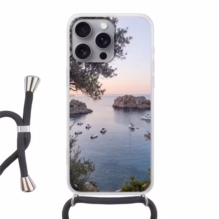 Phone case crossbody - Bay - boats - sunset - Baai - boten - zonsondergang Hoesje iPhone 16 Pro Max met koord klein