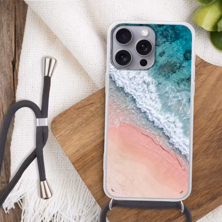 Strand - Oceaan - Golven - Roze Zand - Natuur Hoesje iPhone 16 Pro Max met koord klein -sfeer4