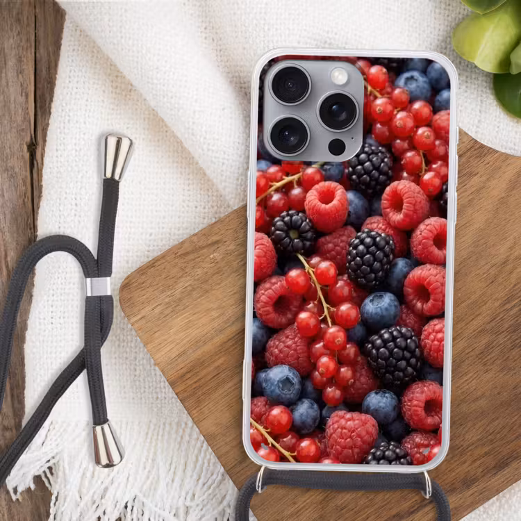 Bessen - Mix - Vers - Eten - Kleurrijk Hoesje iPhone 16 Pro Max met koord klein -sfeer4