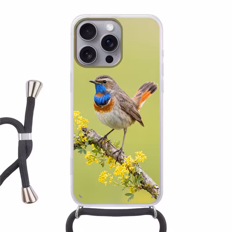 Vogel - Tak - Natuur - Kleurrijk Hoesje iPhone 16 Pro Max met koord klein -3d
