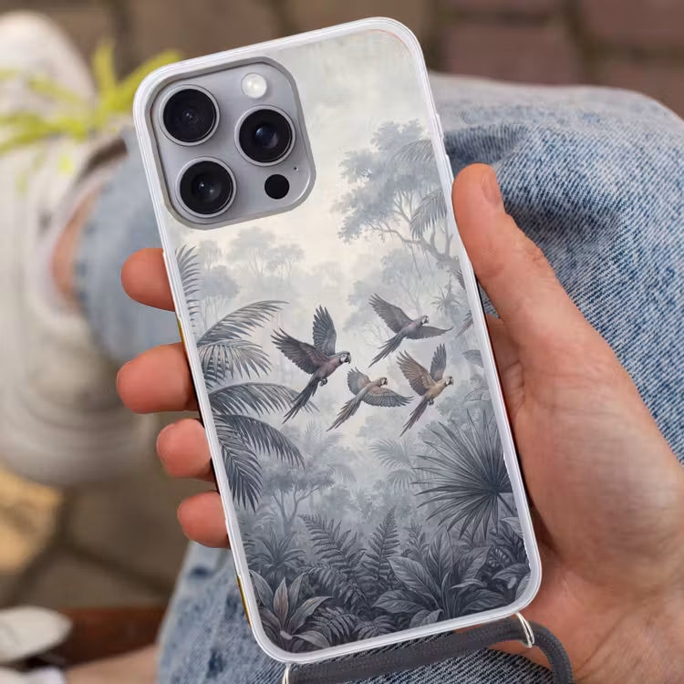 Vogel - Vliegend - Jungle - Vintage - Dieren Hoesje iPhone 16 Pro Max met koord klein -sfeer3