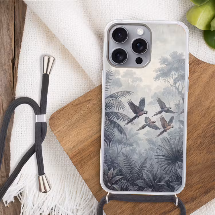 Vogel - Vliegend - Jungle - Vintage - Dieren Hoesje iPhone 16 Pro Max met koord klein -sfeer4