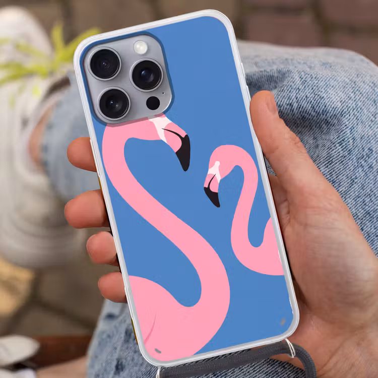 Vogel - Paar - Dieren - Modern - Roze Hoesje iPhone 16 Pro Max met koord klein -sfeer3