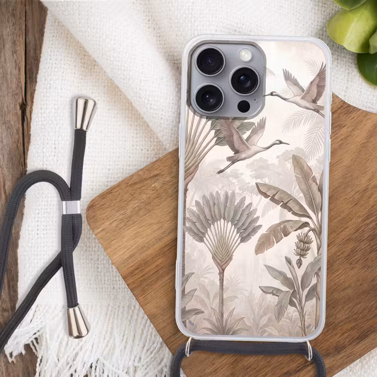 Vogel - Tropisch - Jungle - Natuur - Beige Hoesje iPhone 16 Pro Max met koord klein -sfeer4
