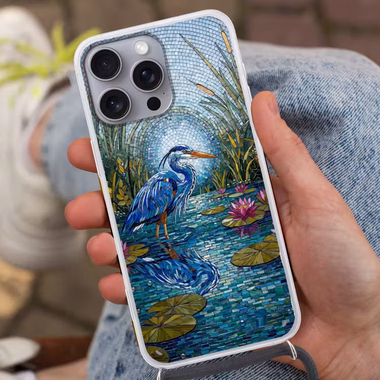 Vogel - Water - Natuur - Abstract - Blauw Hoesje iPhone 16 Pro Max met koord klein -sfeer3