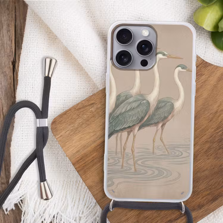 Vogel - Water - Natuur - Vintage Hoesje iPhone 16 Pro Max met koord klein -sfeer4