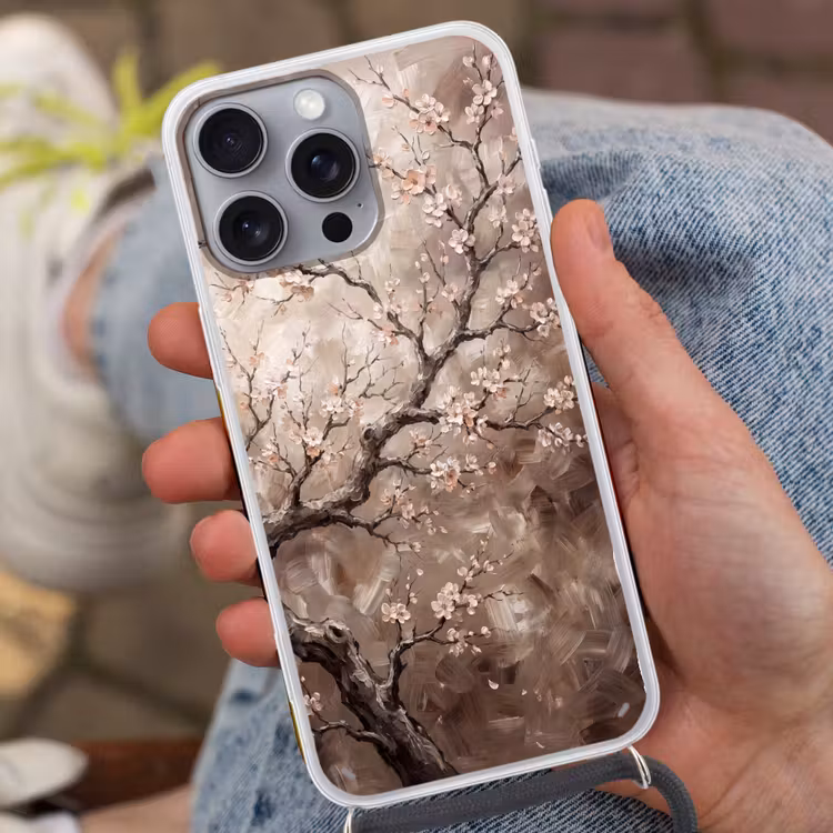 Bloesem - Takken - Schilderij - Beige - Serene Hoesje iPhone 16 Pro Max met koord klein -sfeer3