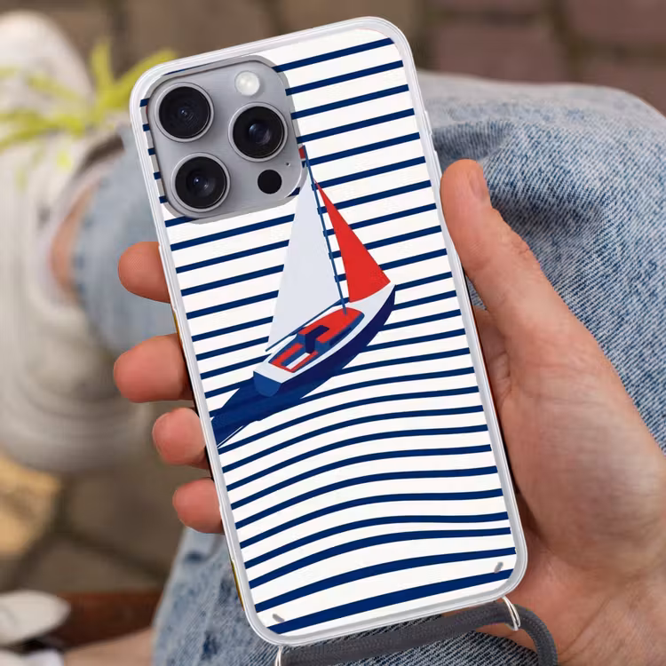 Boot - Water - Abstract - Blauw Hoesje iPhone 16 Pro Max met koord klein -sfeer3
