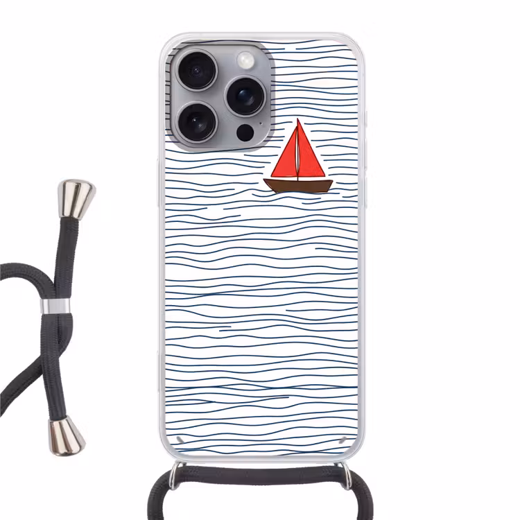 Boot - Water - Rood - Illustratie - Minimalistisch Hoesje iPhone 16 Pro Max met koord klein -3d