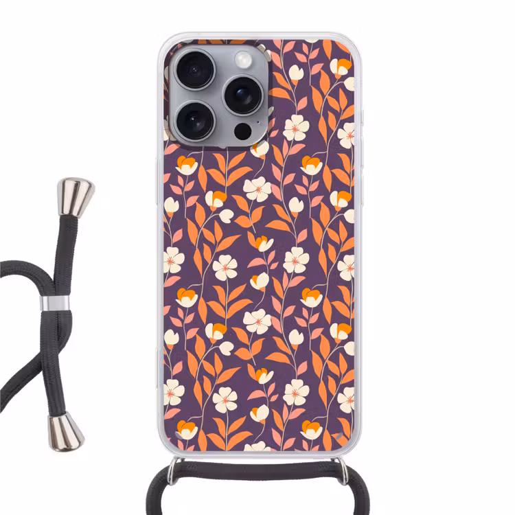 Boho - Vintage - Paars Hoesje iPhone 16 Pro Max met koord klein 804 -3d