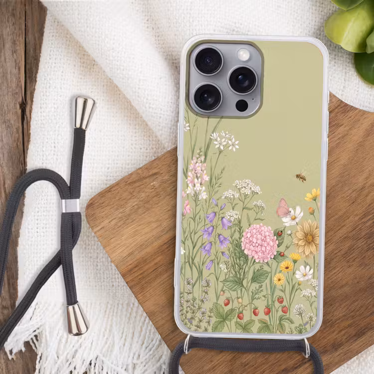 Botanisch - Bloemen - Kleurrijk Hoesje iPhone 16 Pro Max met koord klein -sfeer4