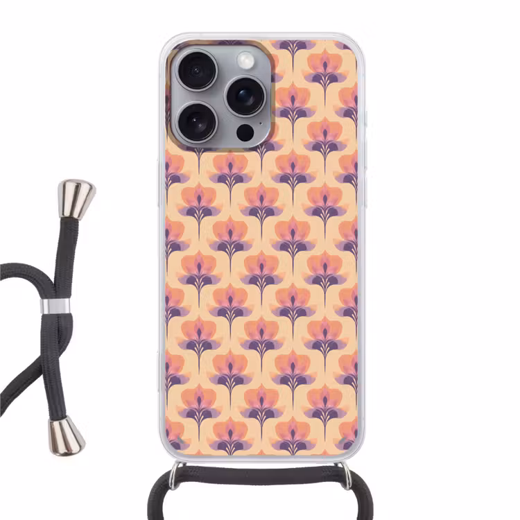 Botanisch - Patroon - Pastel Hoesje iPhone 16 Pro Max met koord klein 804 -3d