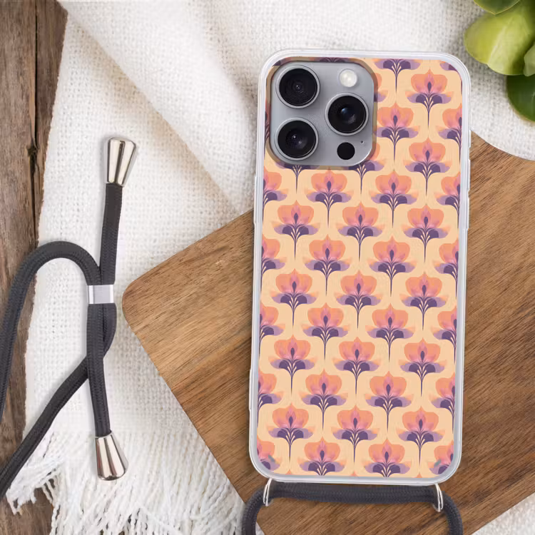 Botanisch - Patroon - Pastel Hoesje iPhone 16 Pro Max met koord klein 804 -sfeer4