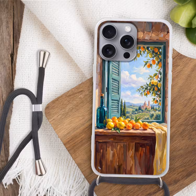 Phone case crossbody - Bottle - Fruit - Still Life - Fles - Fruit - Stilleven Hoesje iPhone 16 Pro Max met koord klein