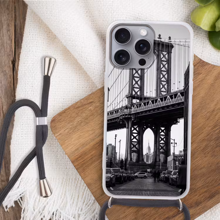 Brug - Stad - Architectuur - Modern - Zwart-wit Hoesje iPhone 16 Pro Max met koord klein -sfeer4
