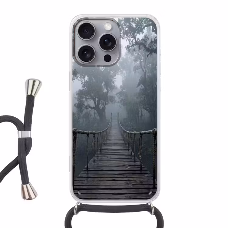 Brug - Jungle - Mist - Natuur Hoesje iPhone 16 Pro Max met koord klein -3d