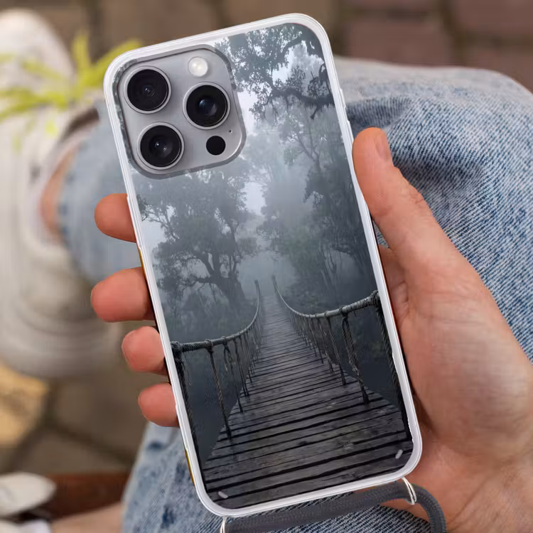 Brug - Jungle - Mist - Natuur Hoesje iPhone 16 Pro Max met koord klein -sfeer3