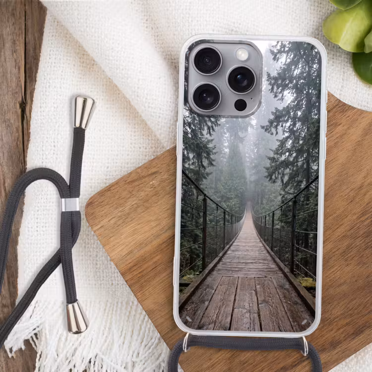 Brug - Bos - Mist - Natuur Hoesje iPhone 16 Pro Max met koord klein -sfeer4
